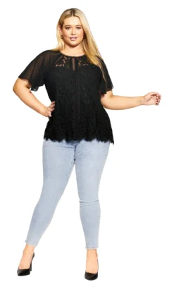 City Chic Lace Chiffon Sleeve Top -Bold Fit Store 2 1 217154black 102