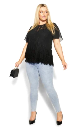 City Chic Lace Chiffon Sleeve Top -Bold Fit Store 2 1 217154black 103