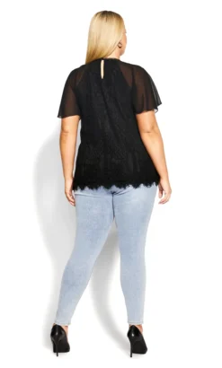 City Chic Lace Chiffon Sleeve Top -Bold Fit Store 2 1 217154black 104