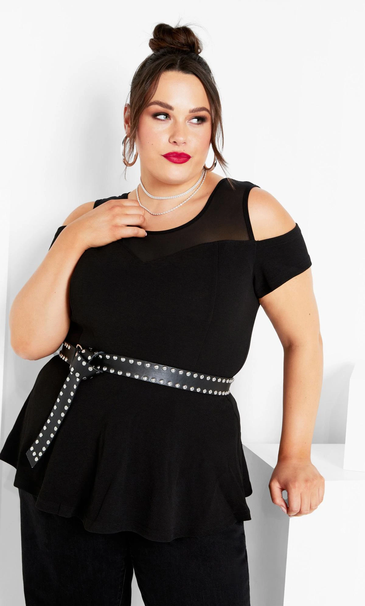 City Chic Black Mesh Cold Shoulder Top 1 City Chic Black Mesh Cold Shoulder Top