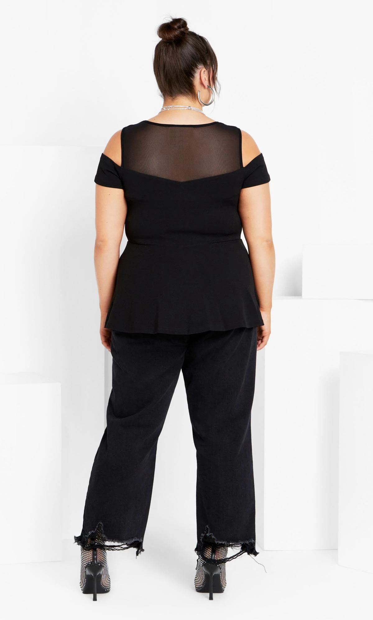 City Chic Black Mesh Cold Shoulder Top 4 City Chic Black Mesh Cold Shoulder Top - Image 4