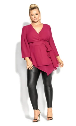 City Chic Dark Pink Longline Chiffon Wrap Top -Bold Fit Store 2 1 217575sangria 4 1