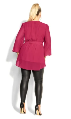 City Chic Dark Pink Longline Chiffon Wrap Top -Bold Fit Store 2 1 217575sangria 5 1