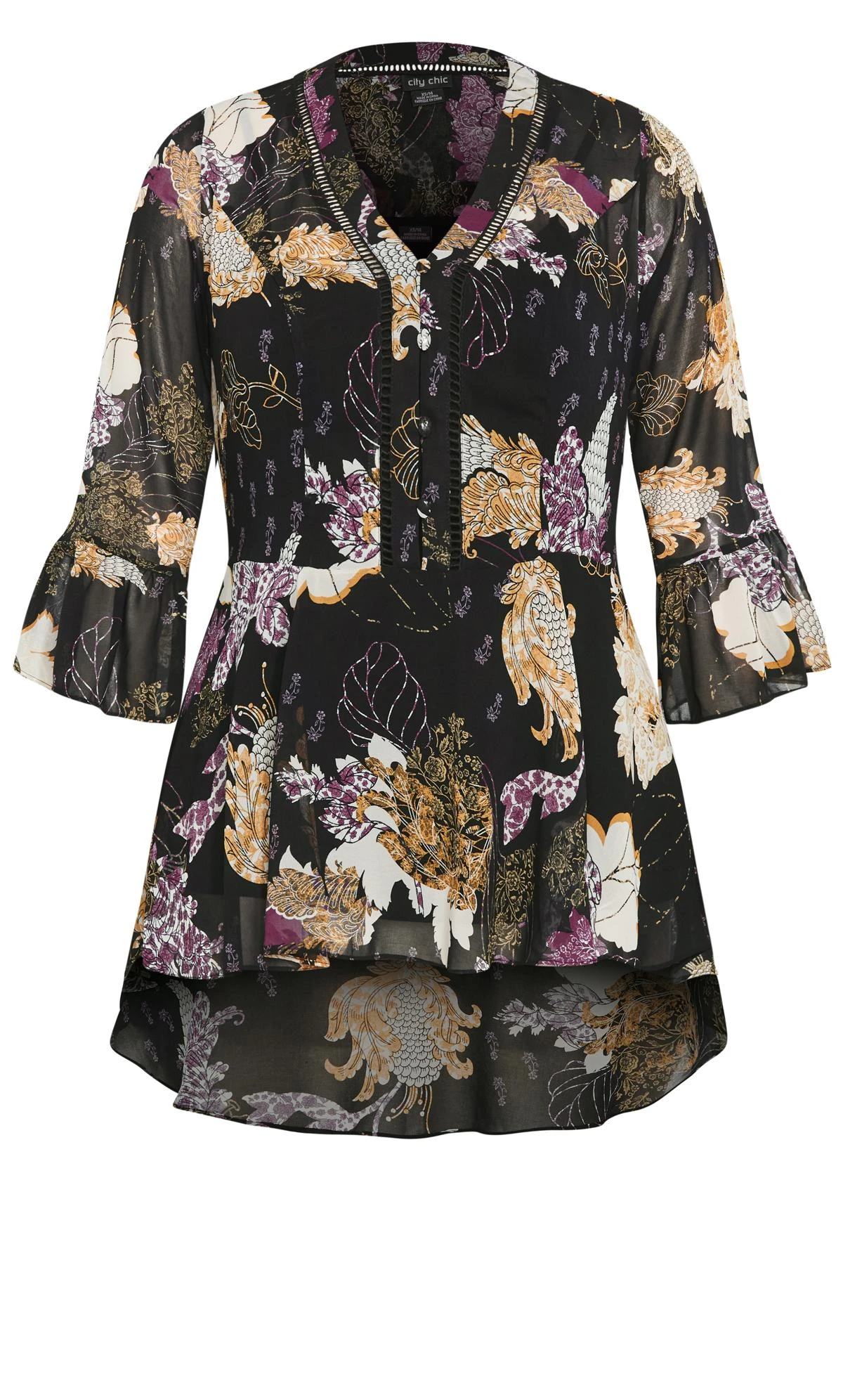 City Chic Black Floral Paplum Top 4 City Chic Black Floral Paplum Top - Image 4
