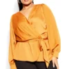 City Chic Orange Satin Long Sleeve Wrap Top