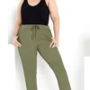 Avenue Khaki Tie Waist Tapered Trousers