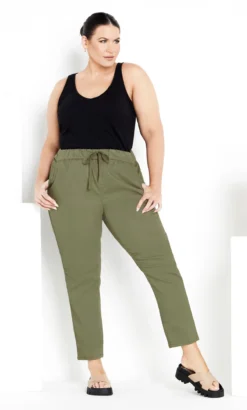 Avenue Khaki Tie Waist Tapered Trousers