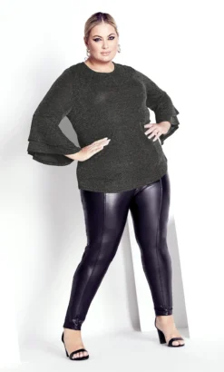Avenue Grey Glitz Double Bell Sleeve Top