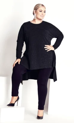 City Chic Navabi Black Glitter Side Split Longline Top -Bold Fit Store 2 1 217924black 2