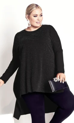 City Chic Navabi Black Glitter Side Split Longline Top -Bold Fit Store 2 1 217924black 3
