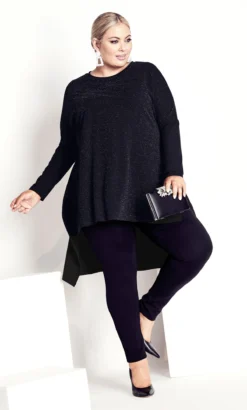 City Chic Navabi Black Glitter Side Split Longline Top -Bold Fit Store 2 1 217924black 4
