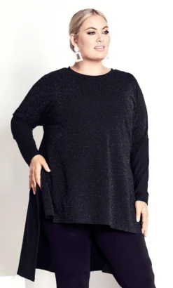City Chic Navabi Black Glitter Side Split Longline Top -Bold Fit Store 2 1 217924black 5