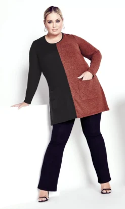 Avenue Black & Red Colourblock Longline Top