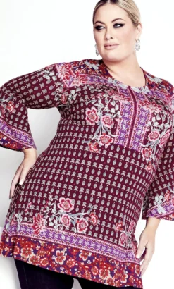 Avenue Mixed Floral Print Long Sleeve Tunic Top