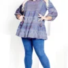 Avenue Blue Embroidered Swing Tunic Top