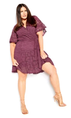 City Chic Purple Lace Midi Wrap Dress