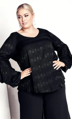 City Chic Navabi Black Chevron Wave Long Sleeve Top -Bold Fit Store 2 1 218464black 1b
