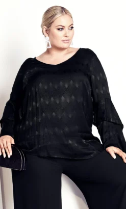 City Chic Navabi Black Chevron Wave Long Sleeve Top -Bold Fit Store 2 1 218464black 3b