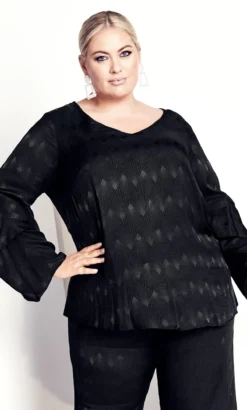 City Chic Navabi Black Chevron Wave Long Sleeve Top -Bold Fit Store 2 1 218464black 9b