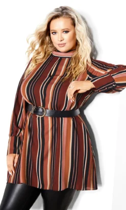 City Chic Brown Bold Stripe Tunic