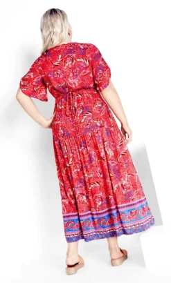 Avenue Red Paisley Print Pleated Maxi Dress -Bold Fit Store 2 1 218935enchantedpaisley 3