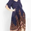 Avenue Navy Blue Paisley Print Pleated Maxi Dress