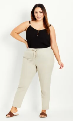 Evans Beige Brown Linen Blend Trousers