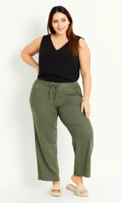 Evans Green Relaxed Linen Blend Trouser Khaki