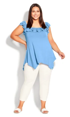 Avenue Light Blue Frill Vest Top