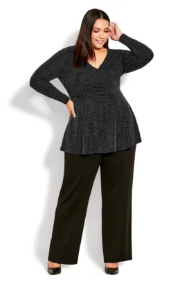 Avenue Black & Silver Lurex Shimmer Wrap Top