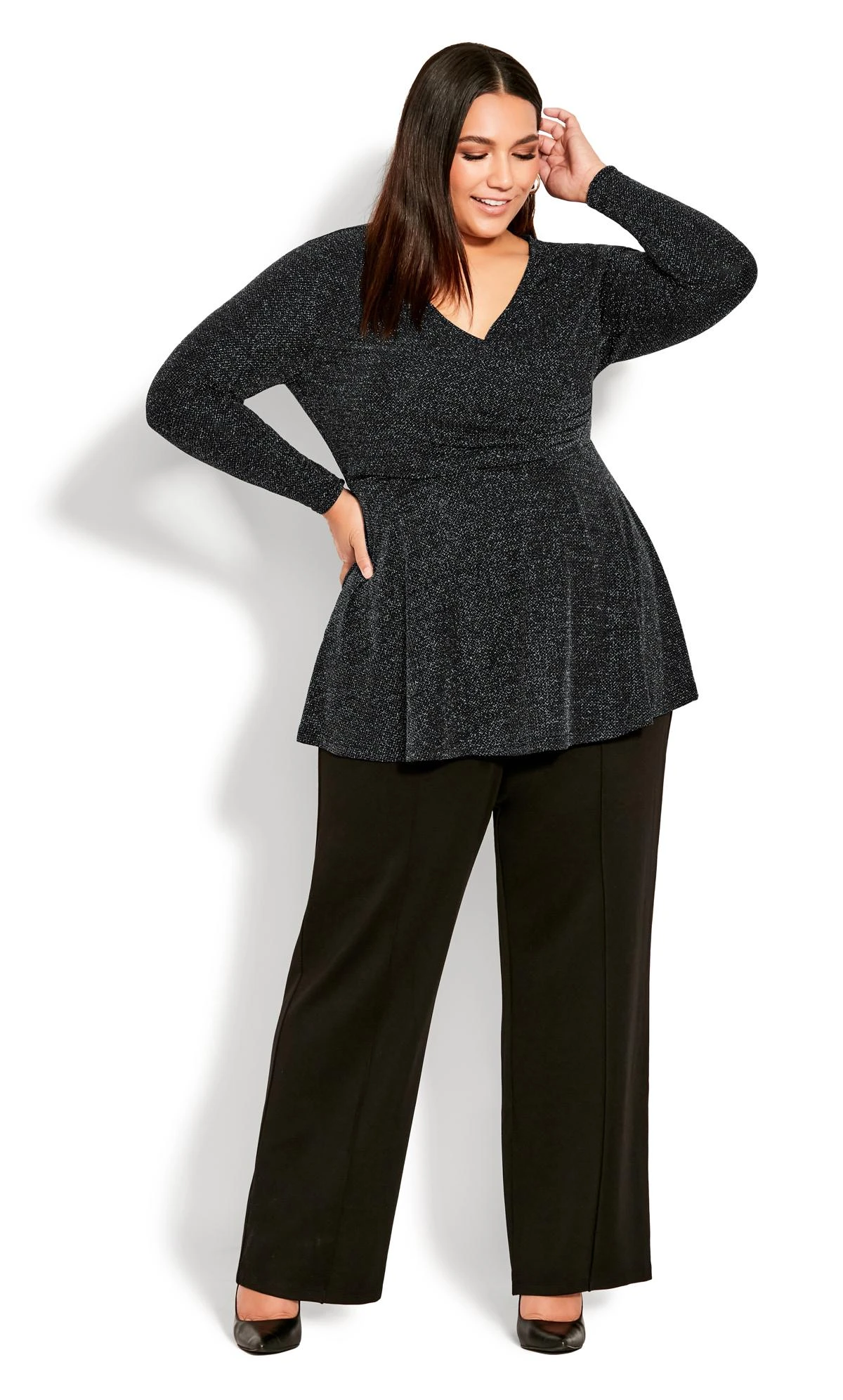 Avenue Black & Silver Lurex Shimmer Wrap Top 1 Avenue Black & Silver Lurex Shimmer Wrap Top