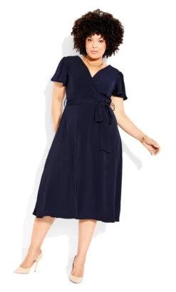 City Chic Navy Belted Wrap Dress