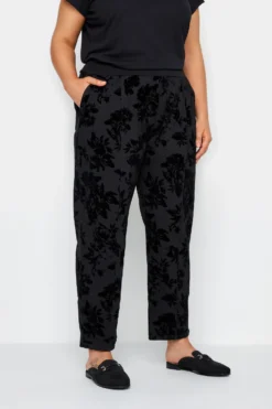 City Chic Black Floral Flocked Ponte Trousers