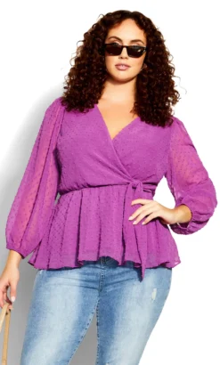 City Chic Purple Dobby Wrap Peplum Top -Bold Fit Store 7802a4ca 4c47 42 611344 L1