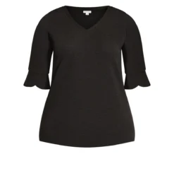 Avenue Black Rib Bell Sleeve Top -Bold Fit Store AV 203808BLACK 5