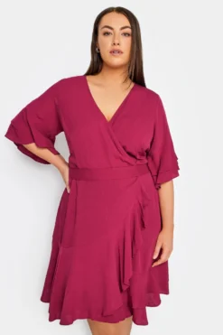 City Chic Red Frilled Wrap Dress