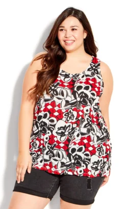 Avenue Black Floral Geometric Print Vest Top