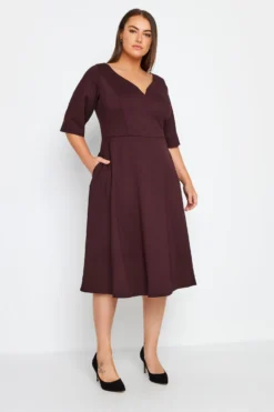 City Chic Red V-Neck Pleated Midi Dress