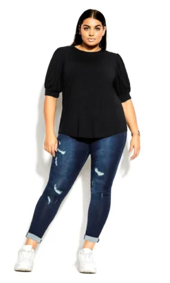 City Chic Black Sweet Sleeve Top