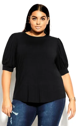 City Chic Black Sweet Sleeve Top -Bold Fit Store c c cc 203660black 6c
