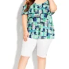 Avenue Blue Mixed Print Cold Shoulder Top