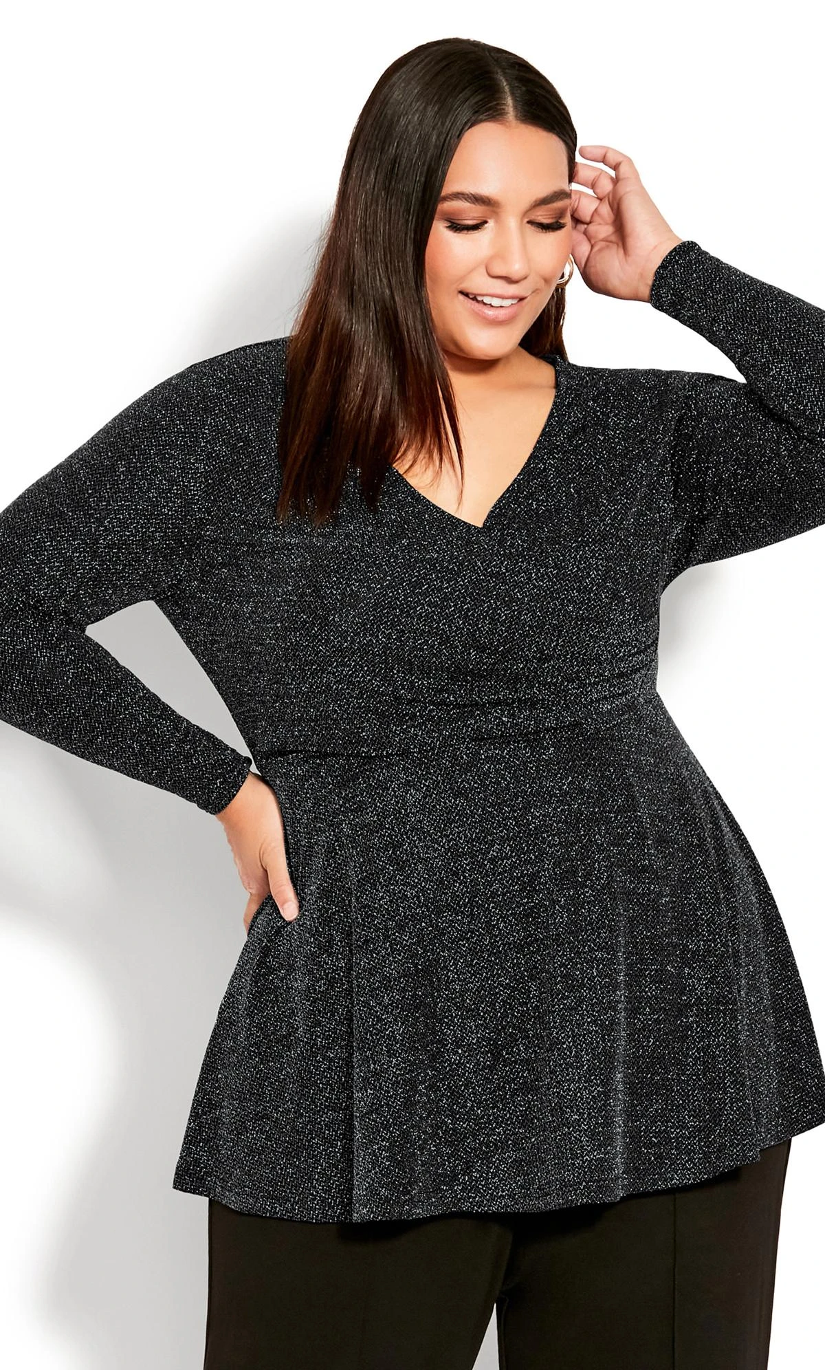 Avenue Black & Silver Lurex Shimmer Wrap Top 3 Avenue Black & Silver Lurex Shimmer Wrap Top - Image 3