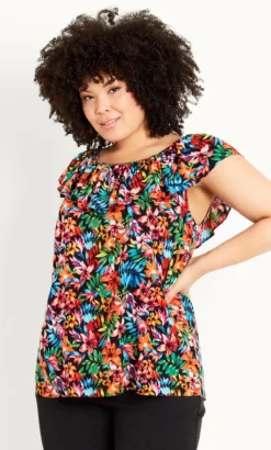 Evans Multi Floral Print Top -Bold Fit Store e v ev 211125multi 6